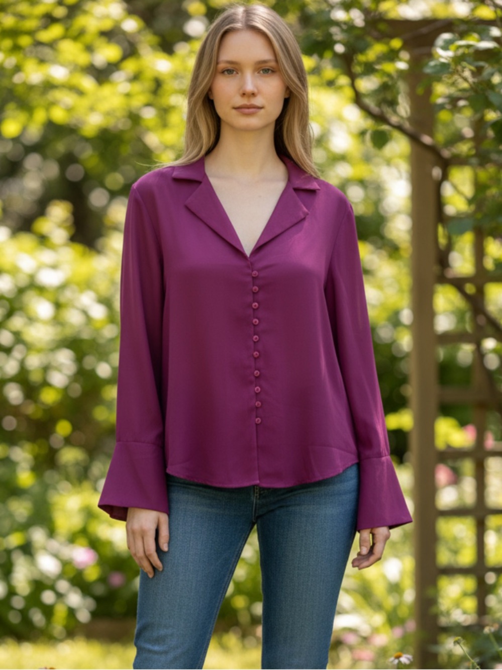 👗Lulus Plum Button-Front Blouse